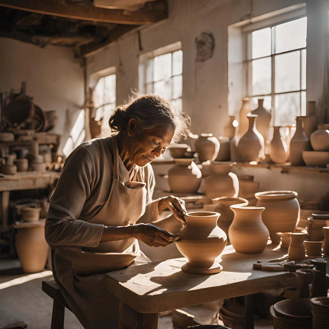 a woman making urn