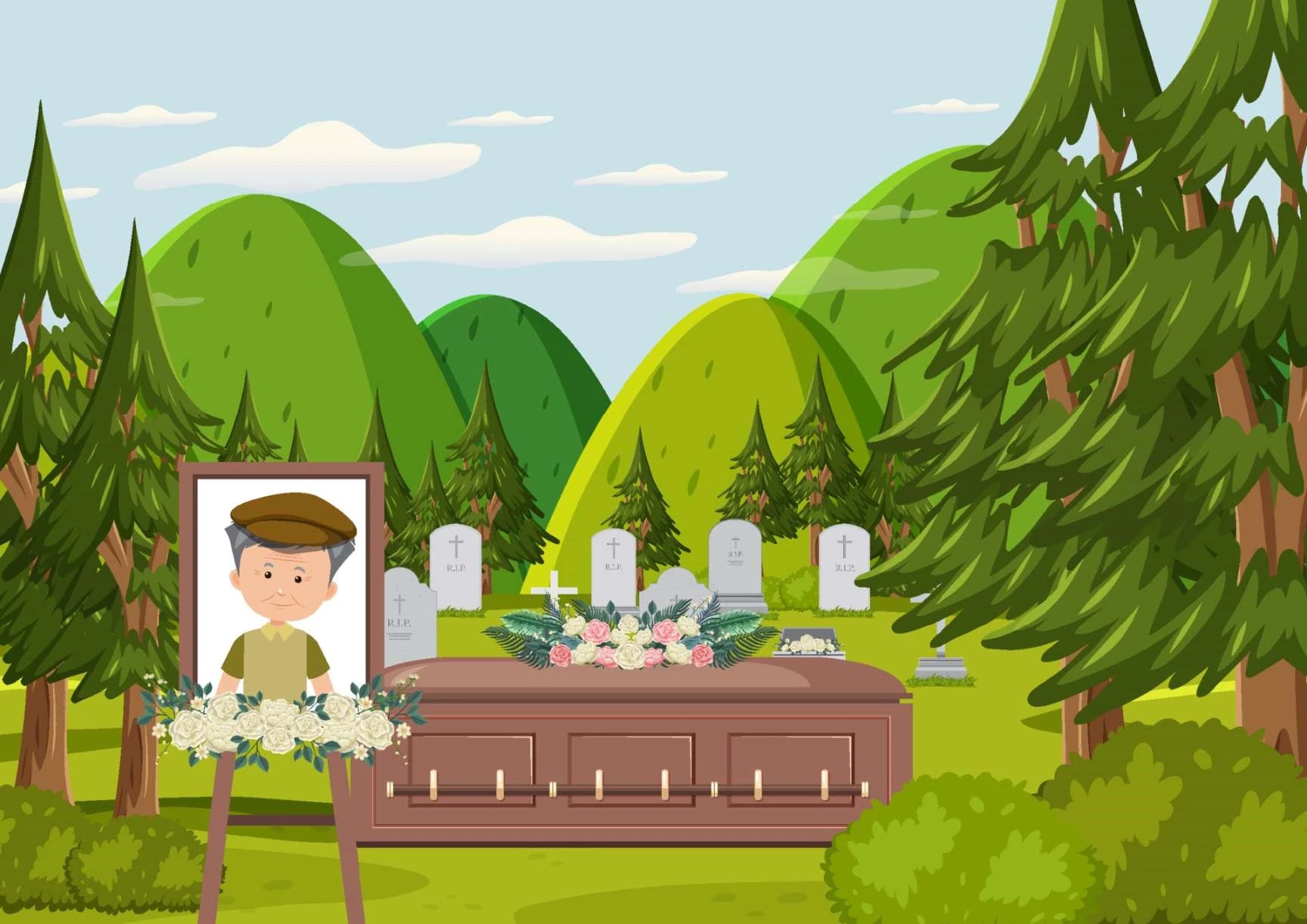 dead person in coffin cartoon