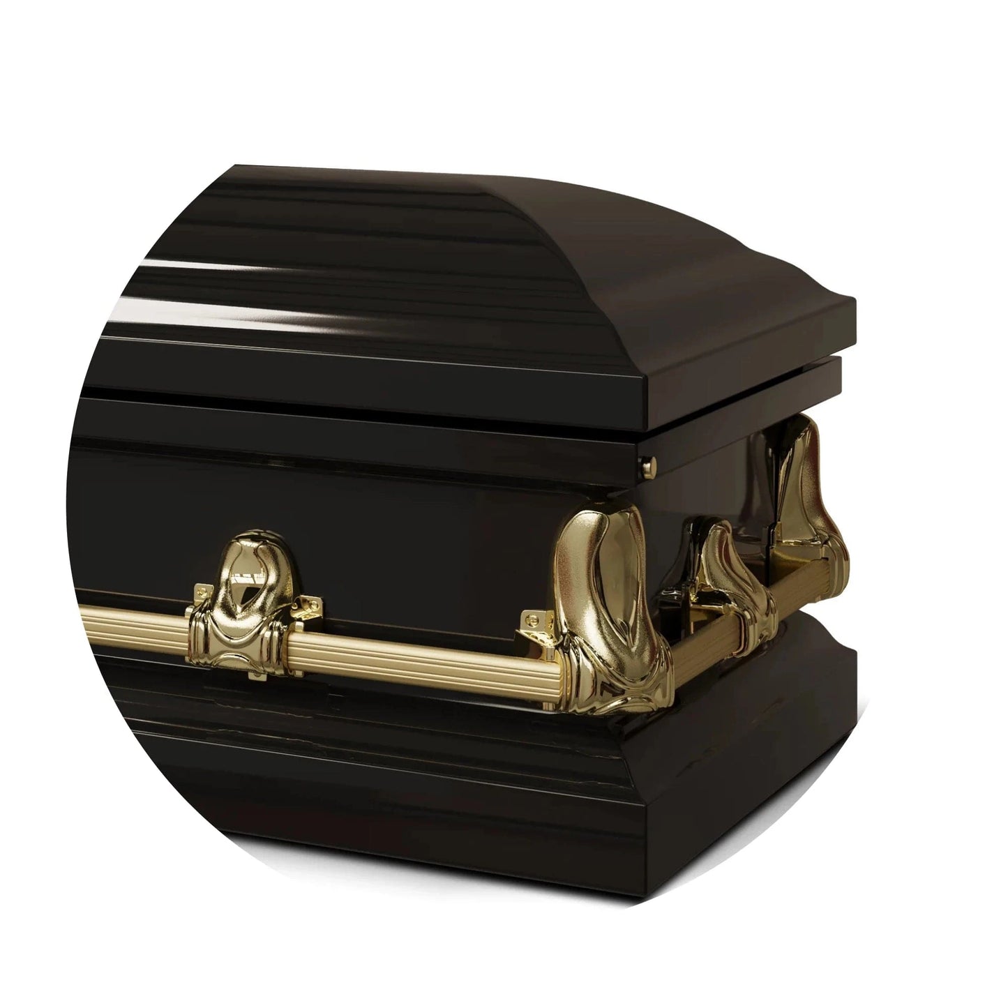 Orion Series | Black & Gold Steel Casket with White Interior