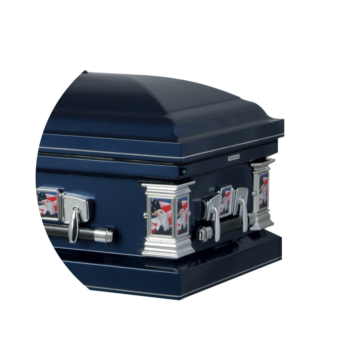 Veteran Select - Patriot | Dark Blue Steel Casket with Dark Blue Interior and Flag at Rest Head Panel