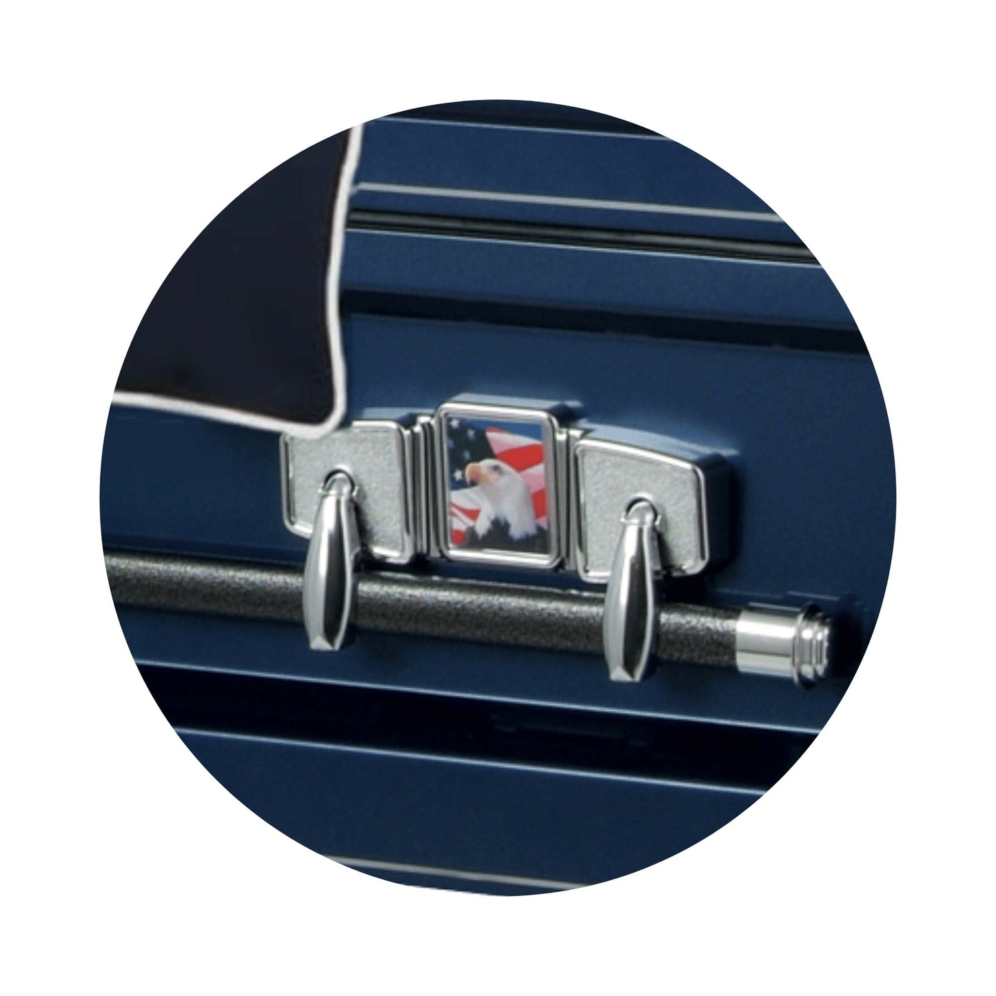 Veteran Select - Patriot | Dark Blue Steel Casket with Dark Blue Interior and Flag at Rest Head Panel