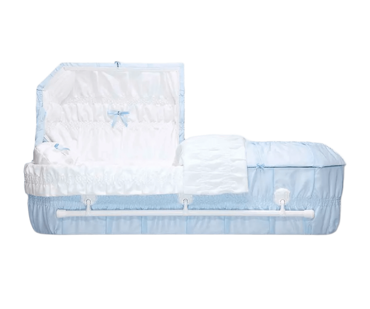 Octagon Cloth-Covered Wood Pet Casket | Blue Crepe
