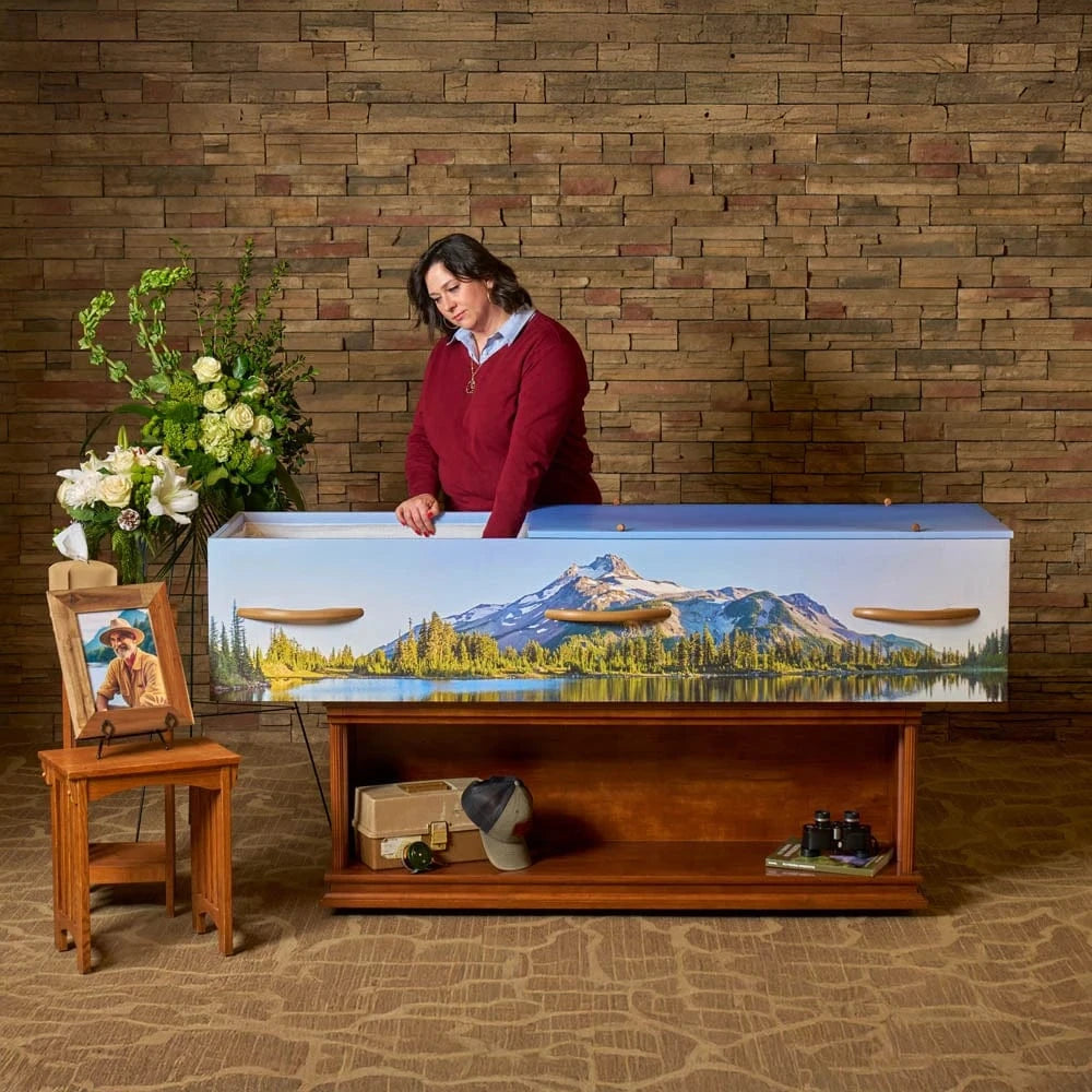 Majestic Mountain and Lake View Cremation Container