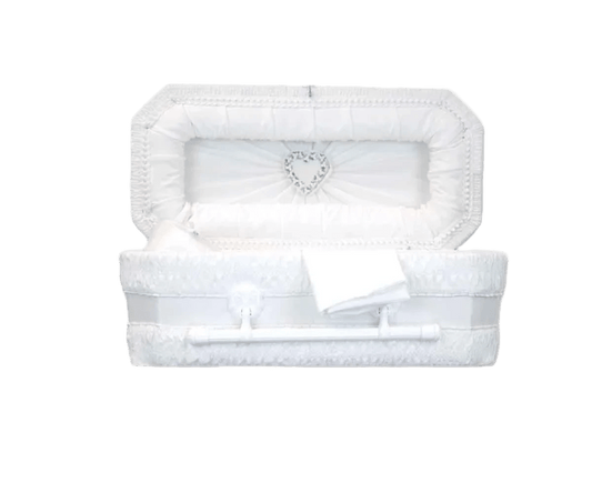 Premium Cloth Covered Wood Pet Casket | White