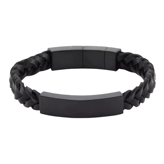 Onyx and Black Braided Leather Bracelet