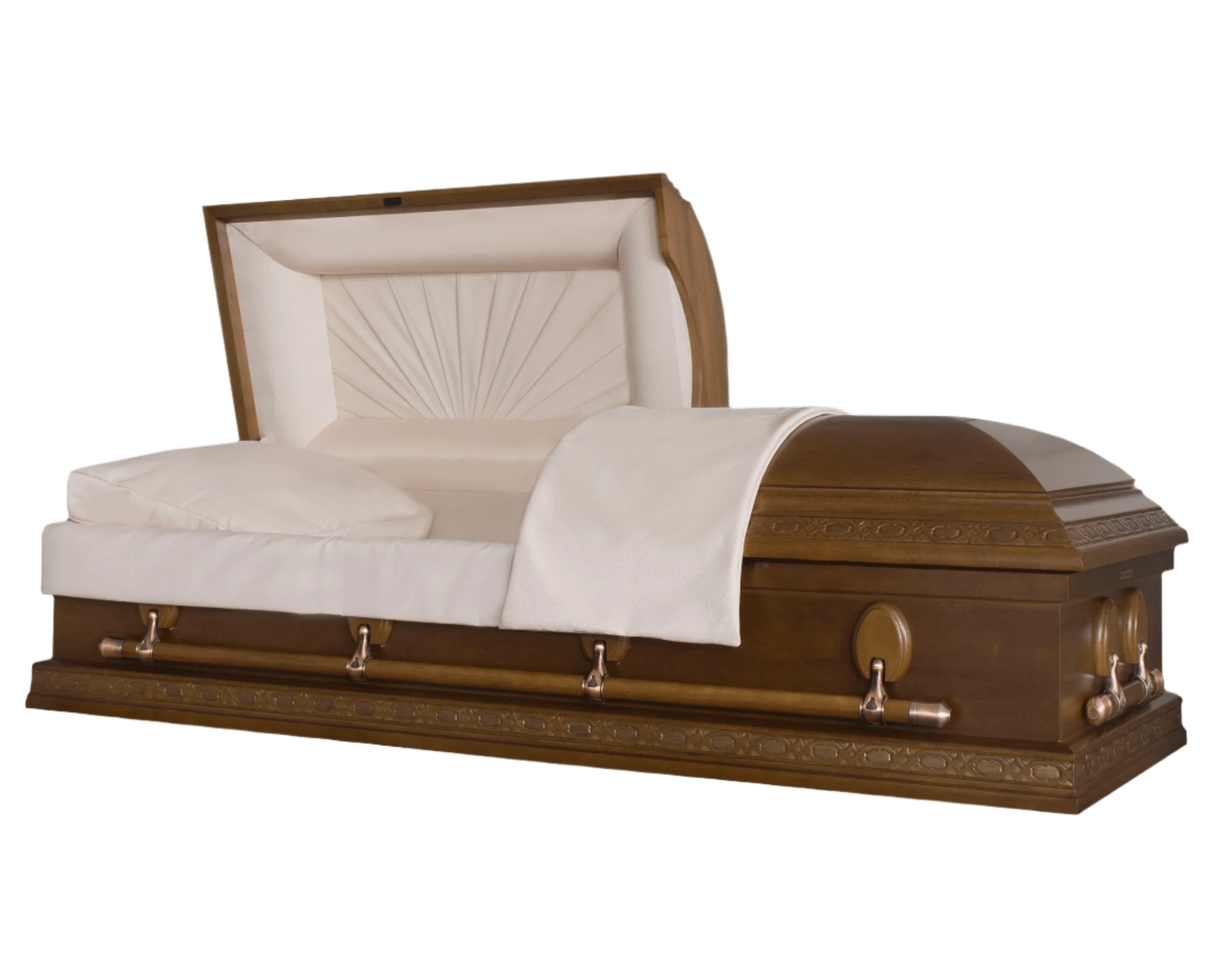 Avellino (Poplar) | Poplar Casket - Satin Finish with a Rosetan Crepe Interior