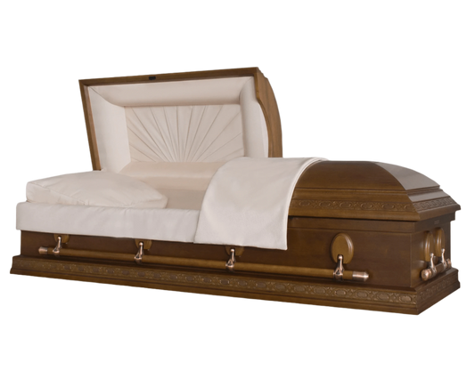 Avellino (Poplar) | Poplar Casket - Satin Finish with a Rosetan Crepe Interior