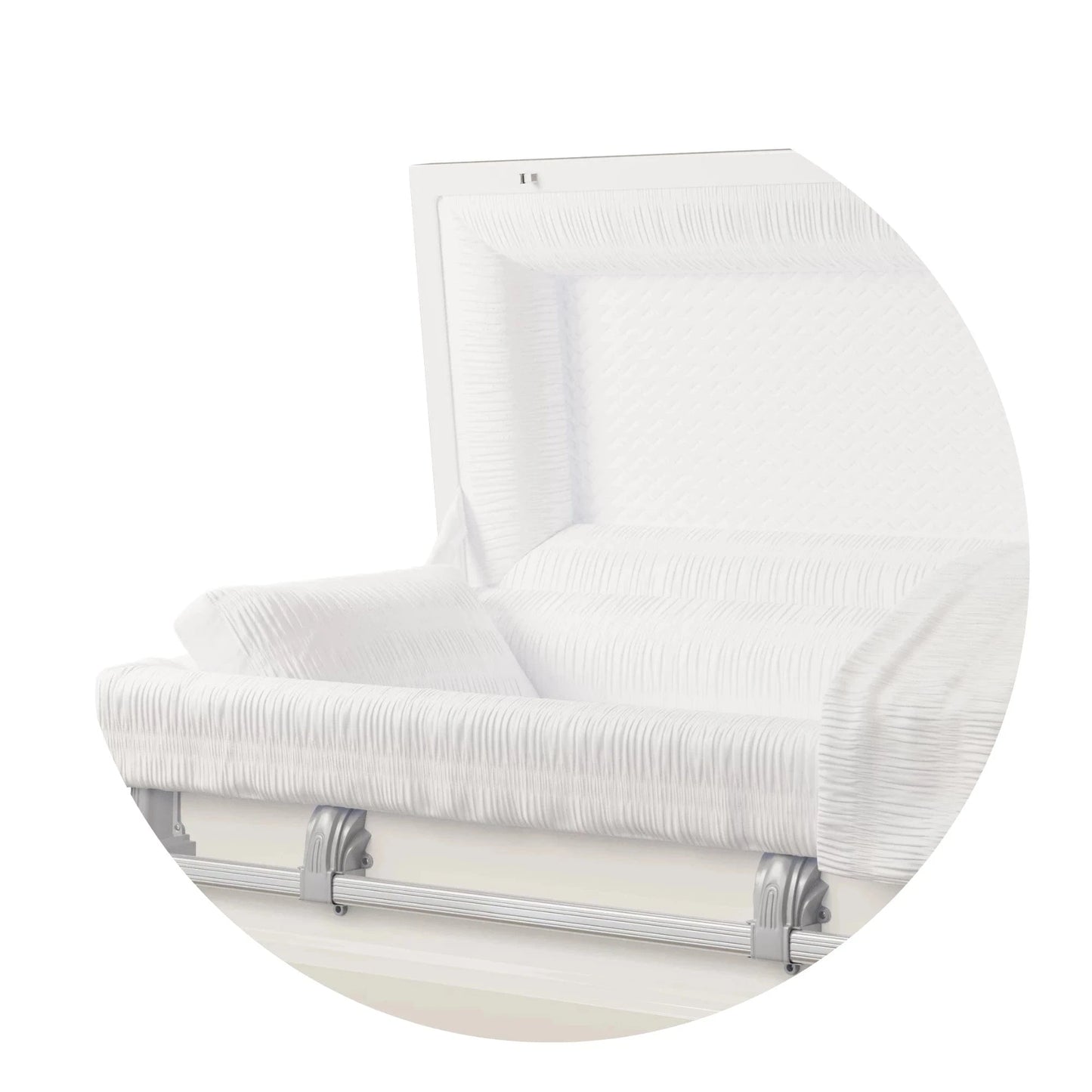 Andover Series | White Steel Casket with White Interior and Gray Hardware