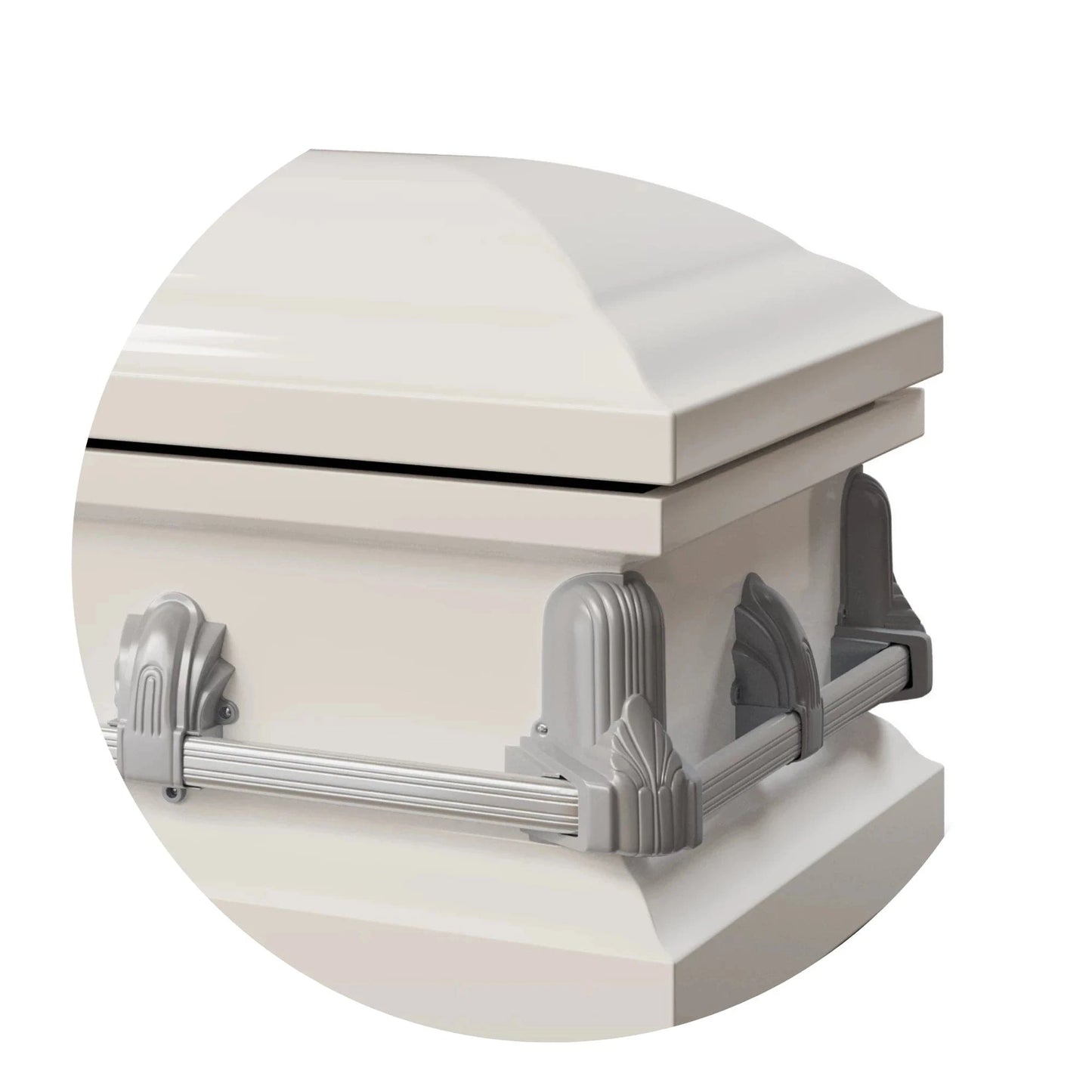 Andover Series | White Steel Casket with White Interior and Gray Hardware