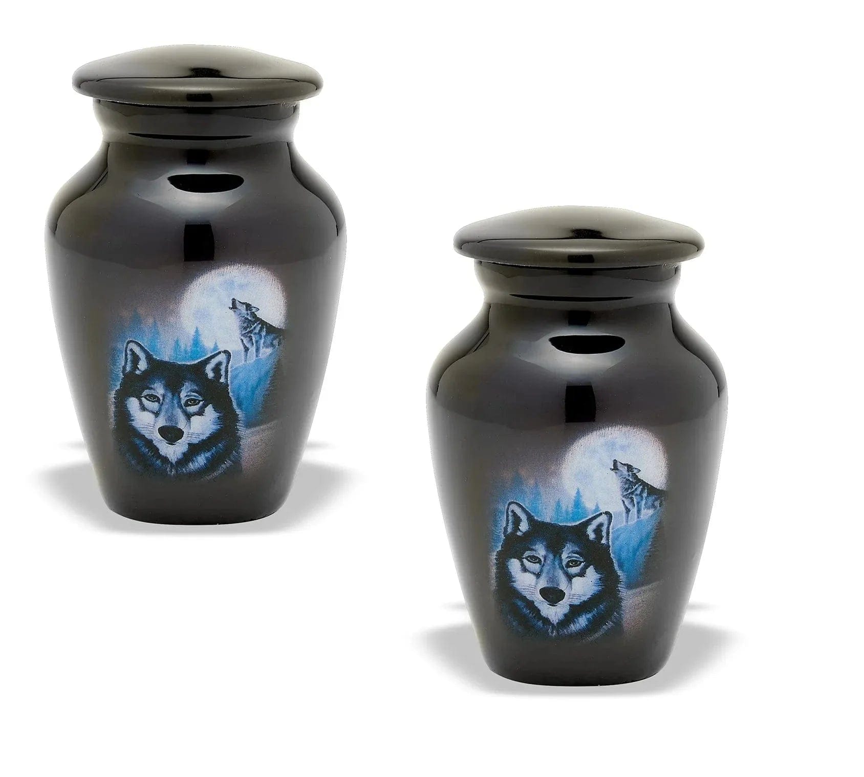 Pet Keepsake Urn Set Of 2- Full Moon Wolf Keepsake Urn For Pet Ashes 