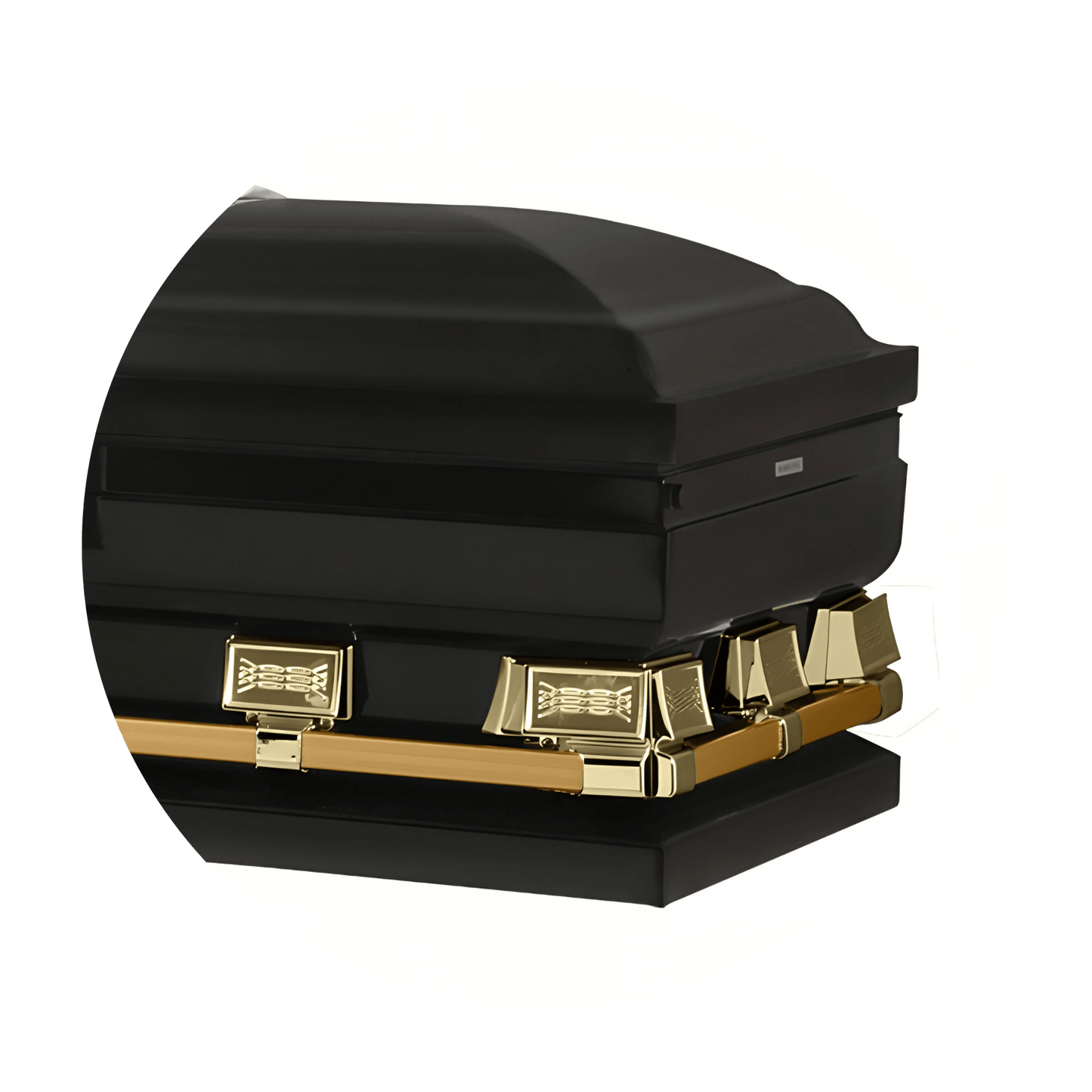Commander XXL 40 & 44-inch | Black and Gold Steel Oversize Casket with White Interior