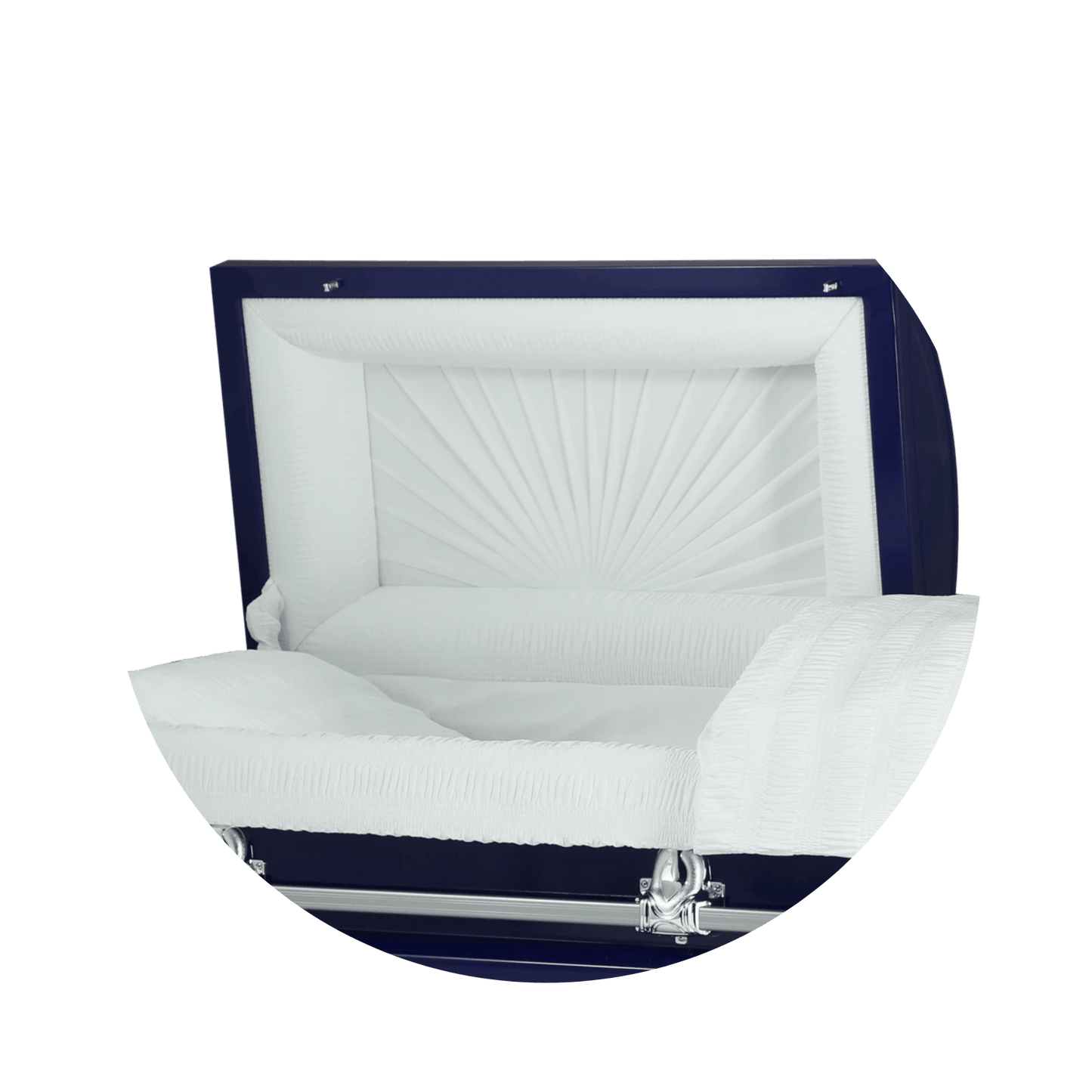 Orion Series | Dark Blue Steel Casket with White Interior
