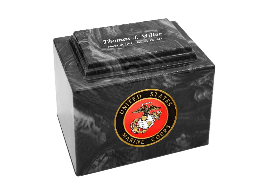 Military Marble Cremation Urn | Marines Black