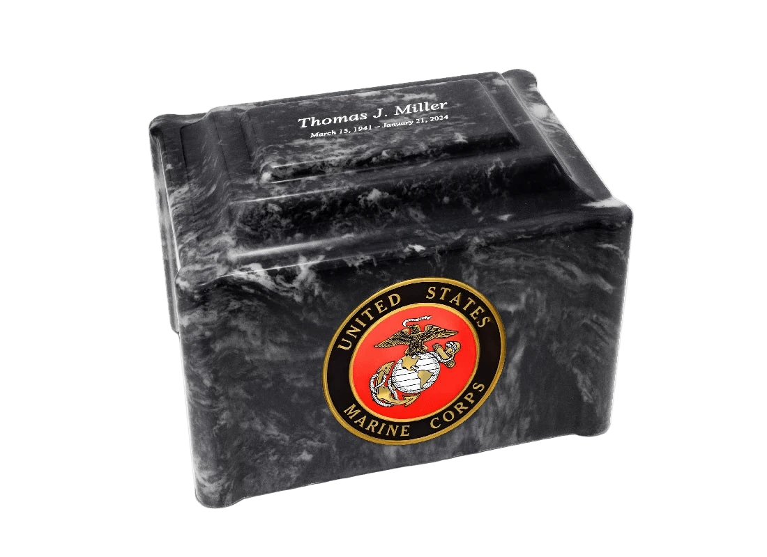 Military Marble Cremation Urn | Marines Black
