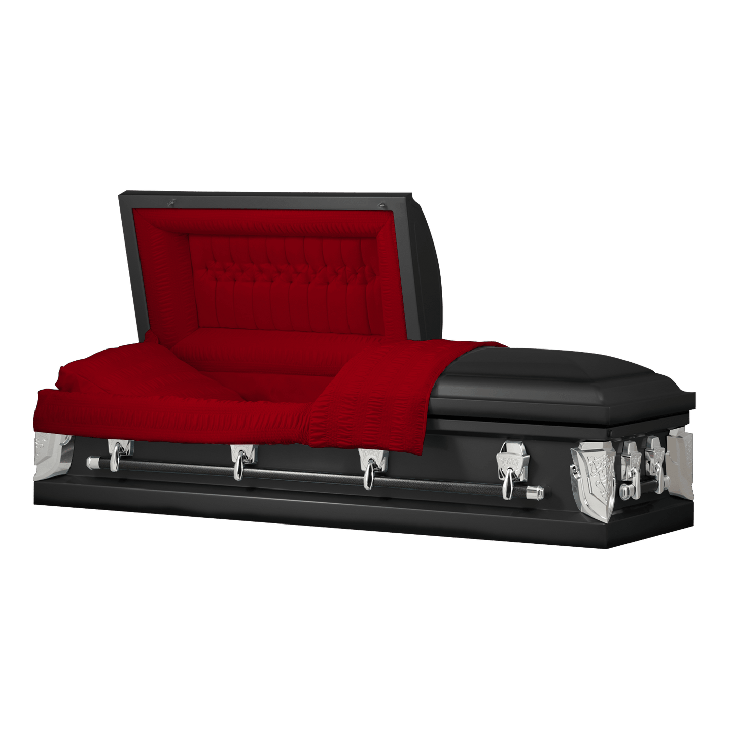 Cambridge Series | Black Steel Casket with Red Velvet Interior