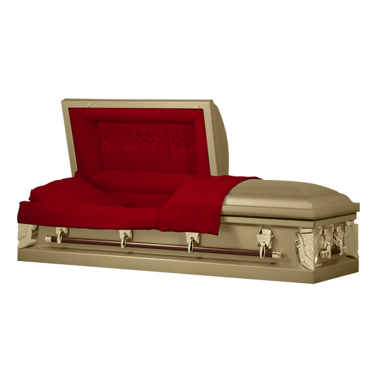 Cambridge Series | Gold Steel Casket with Red Velvet Interior
