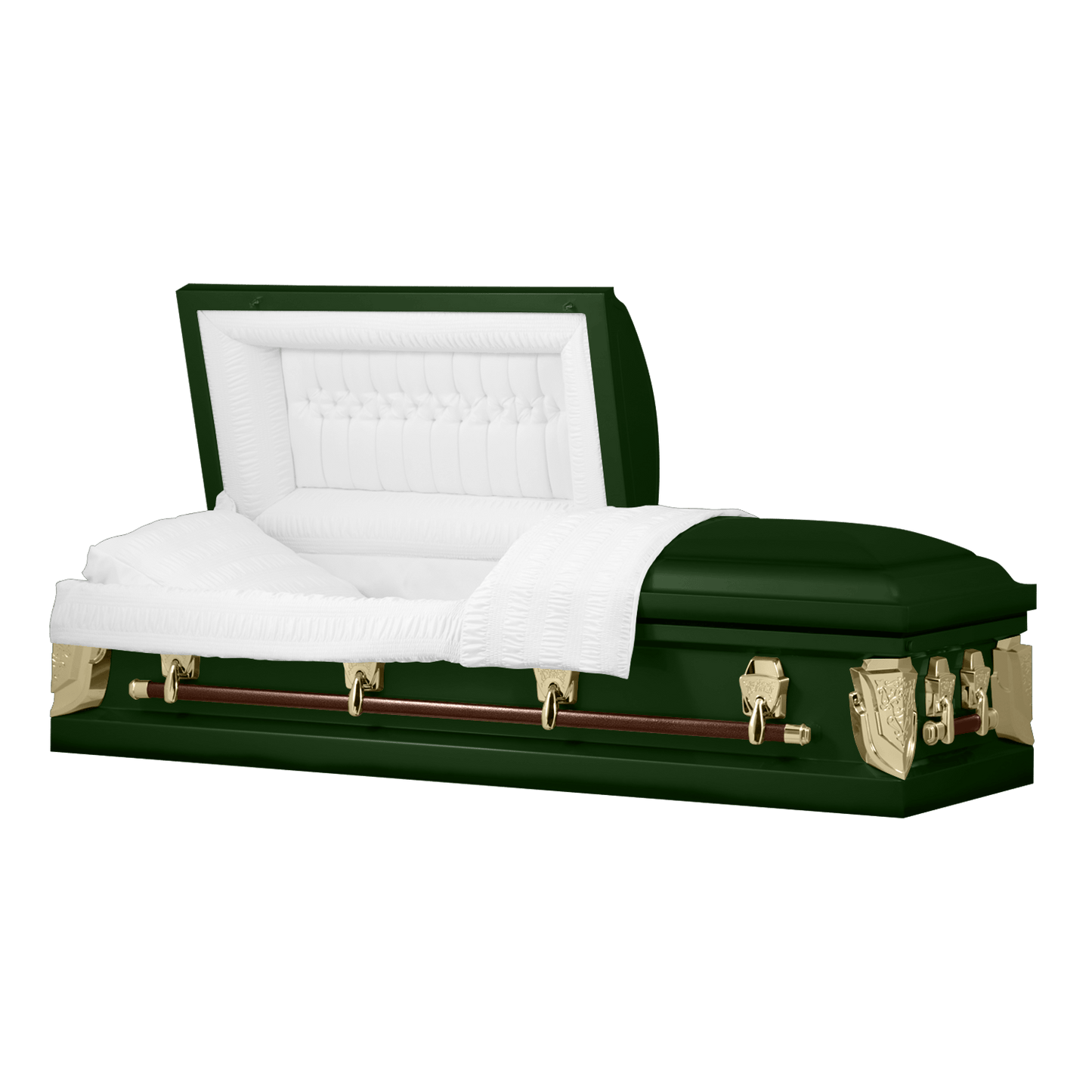 Cambridge Series | Green Steel Casket with White Velvet Interior