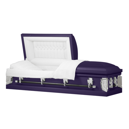 Cambridge Series | Purple Steel Casket with White Velvet Interior