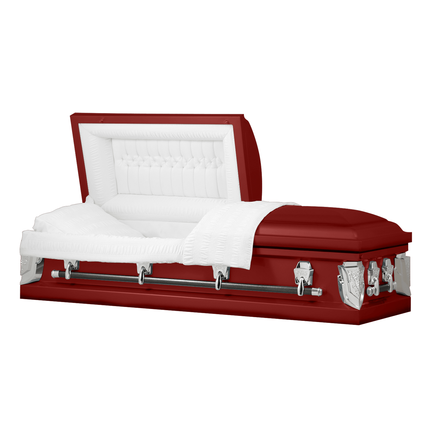 Cambridge Series | Red Steel Casket with White Velvet Interior