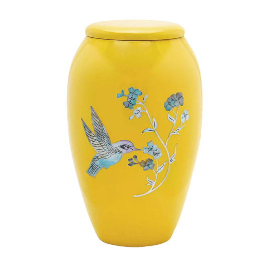 Designer Urn - Yellow Hummingbird