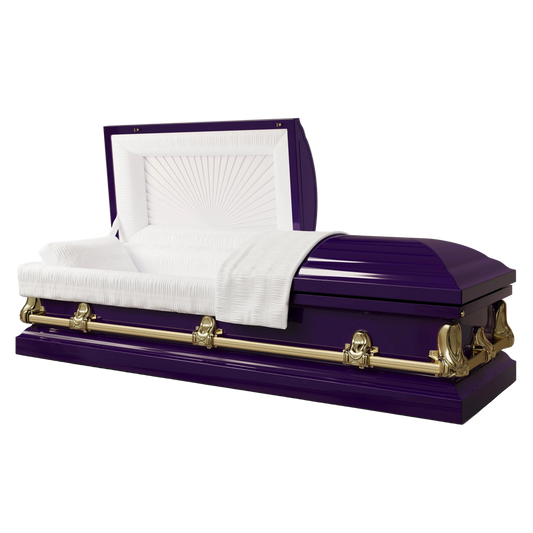 Orion Series | Purple & Gold Steel Casket with White Interior