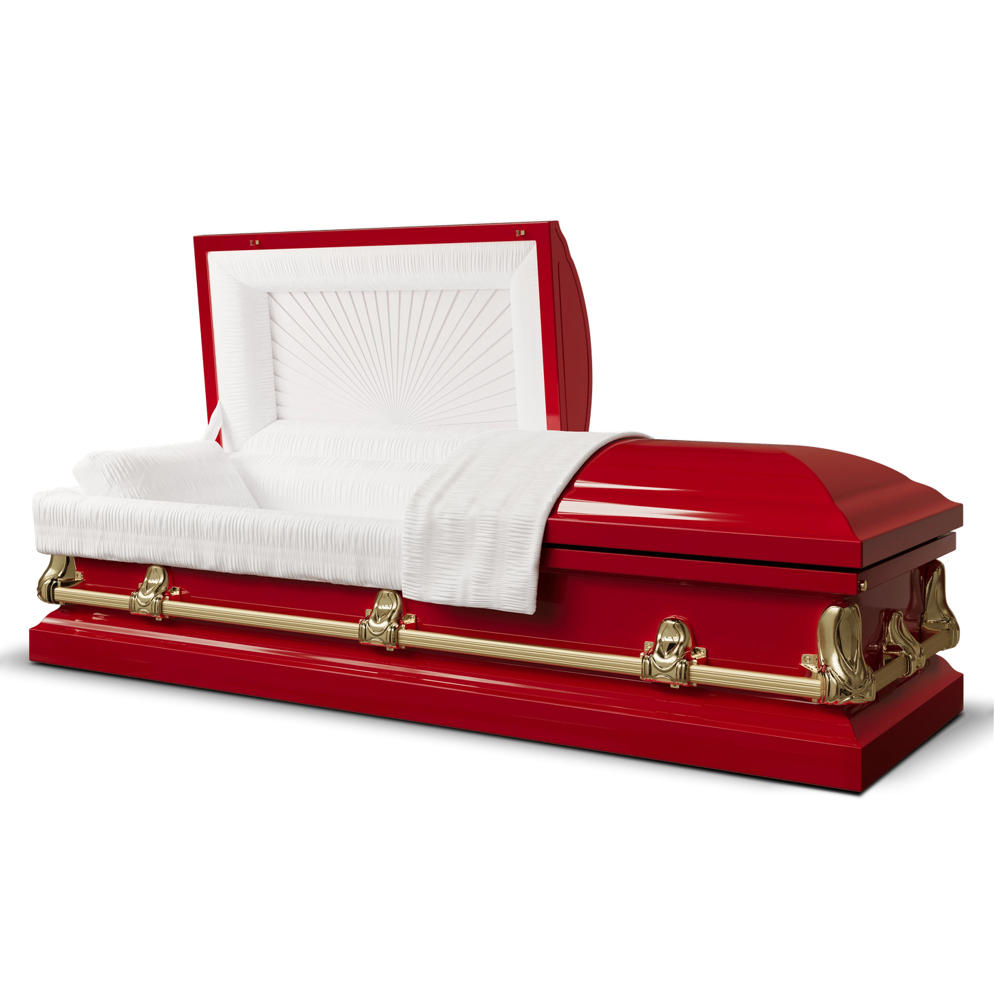 Orion Series | Red & Gold Steel Casket with White Interior