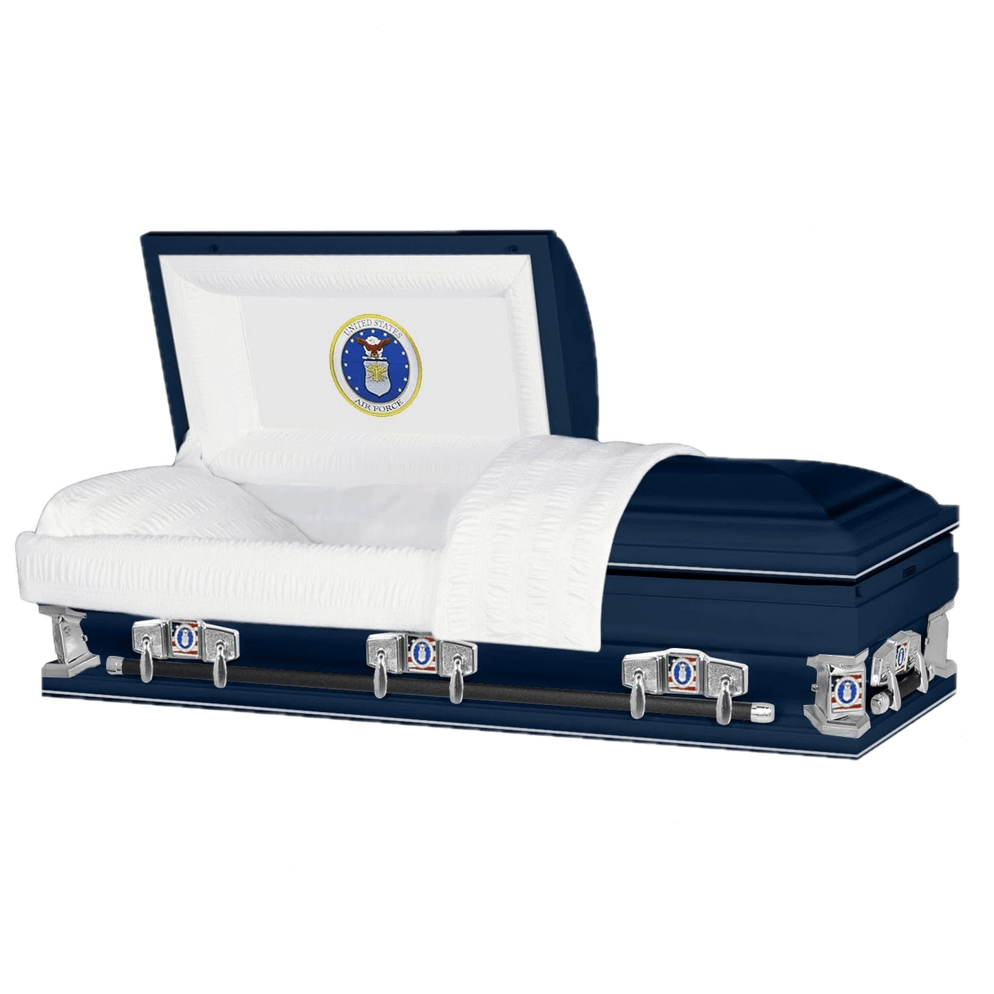 Veteran Premier XL | Air Force Oversize Dark Blue Steel Casket with White Interior