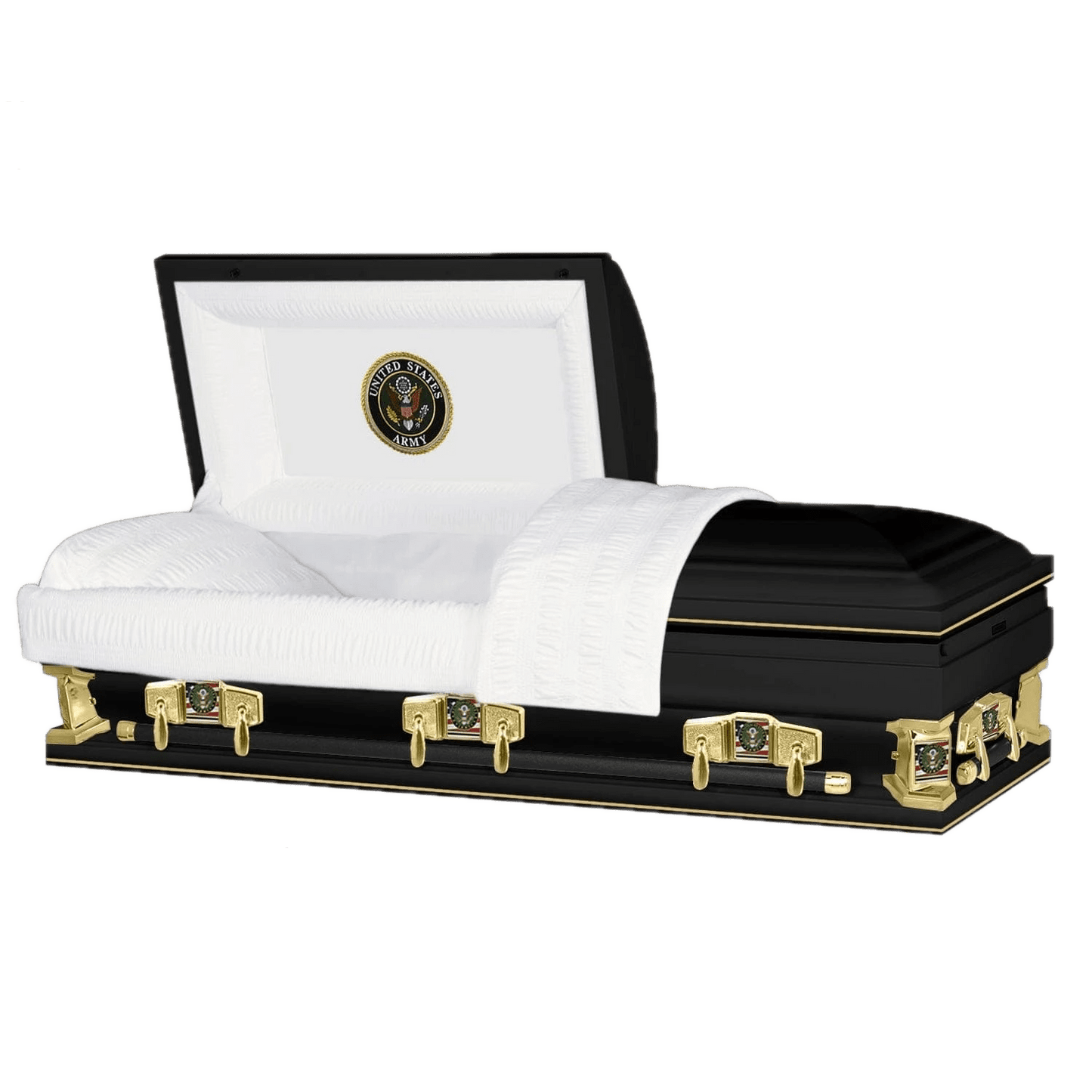 Veteran Premier XL | Army Oversize Black Steel Casket with White Interior