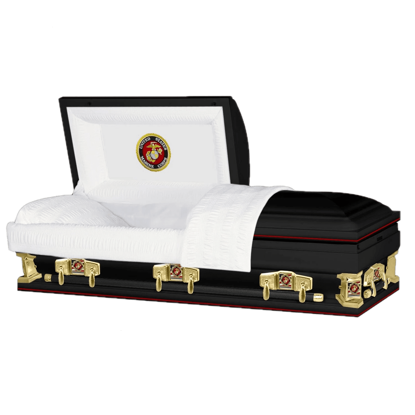 Veteran Premier XL | Marines Oversize Black Steel Casket with White Interior