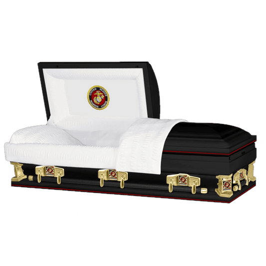 Veteran Premier XL | Marines Oversize Black Steel Casket with White Interior