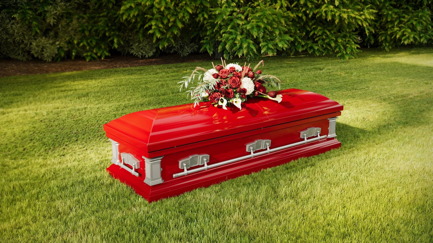 Satin Series | Red Steel Casket with White Interior