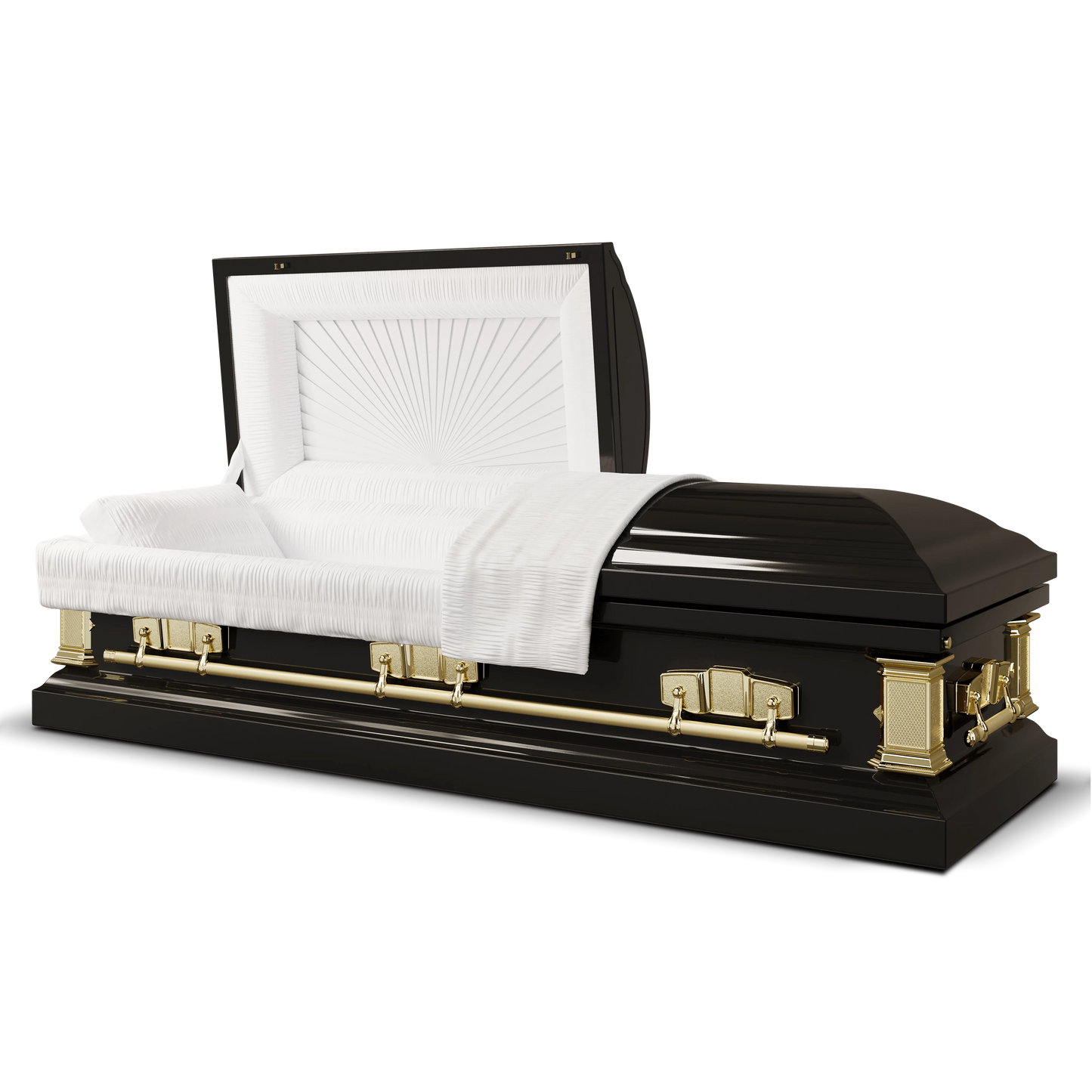 Satin Series | Black and Gold Steel Casket with White Interior