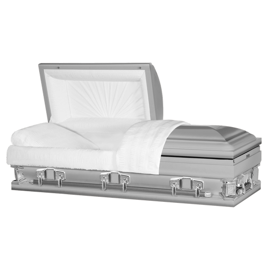 Jupiter XL | Silver Steel Oversize Casket with White Interior | 28", 29", 33", 36" - Titan Casket