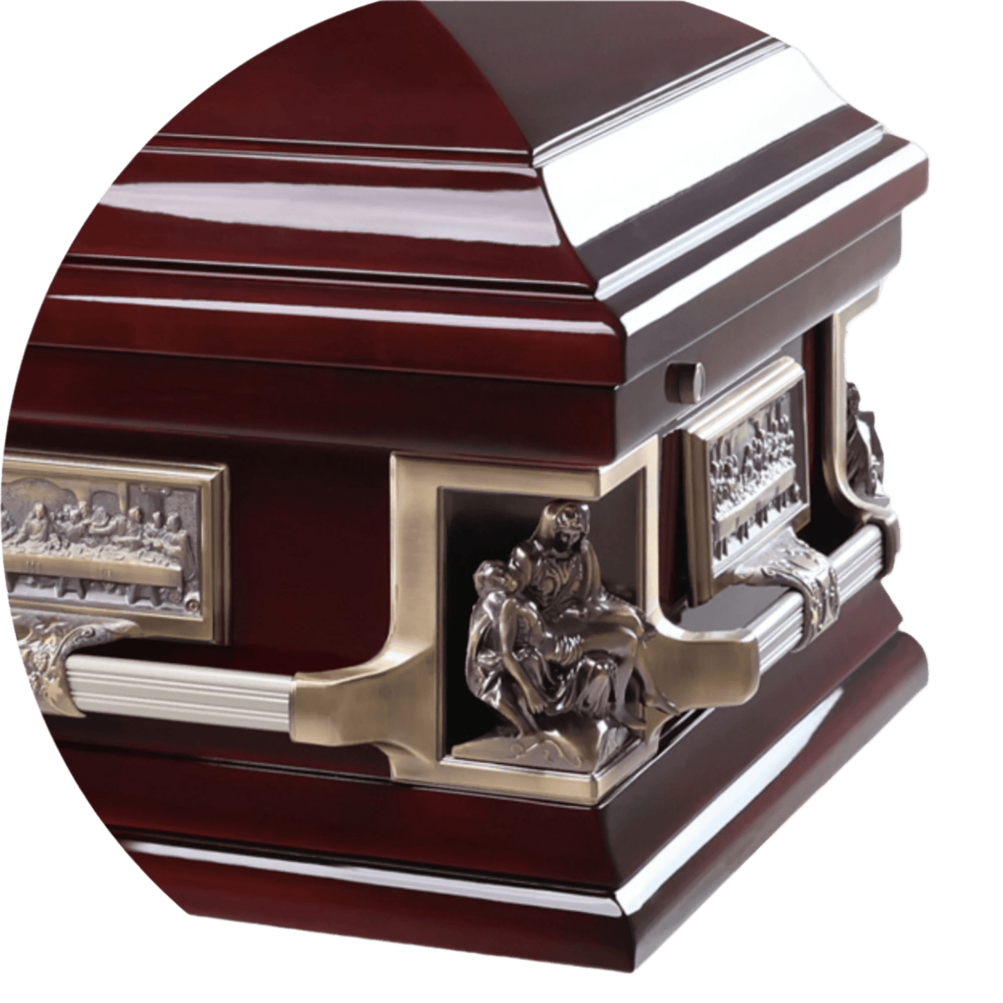 Wooden Pieta (Poplar) | Poplar Wood Casket with Cherry Gloss Finish