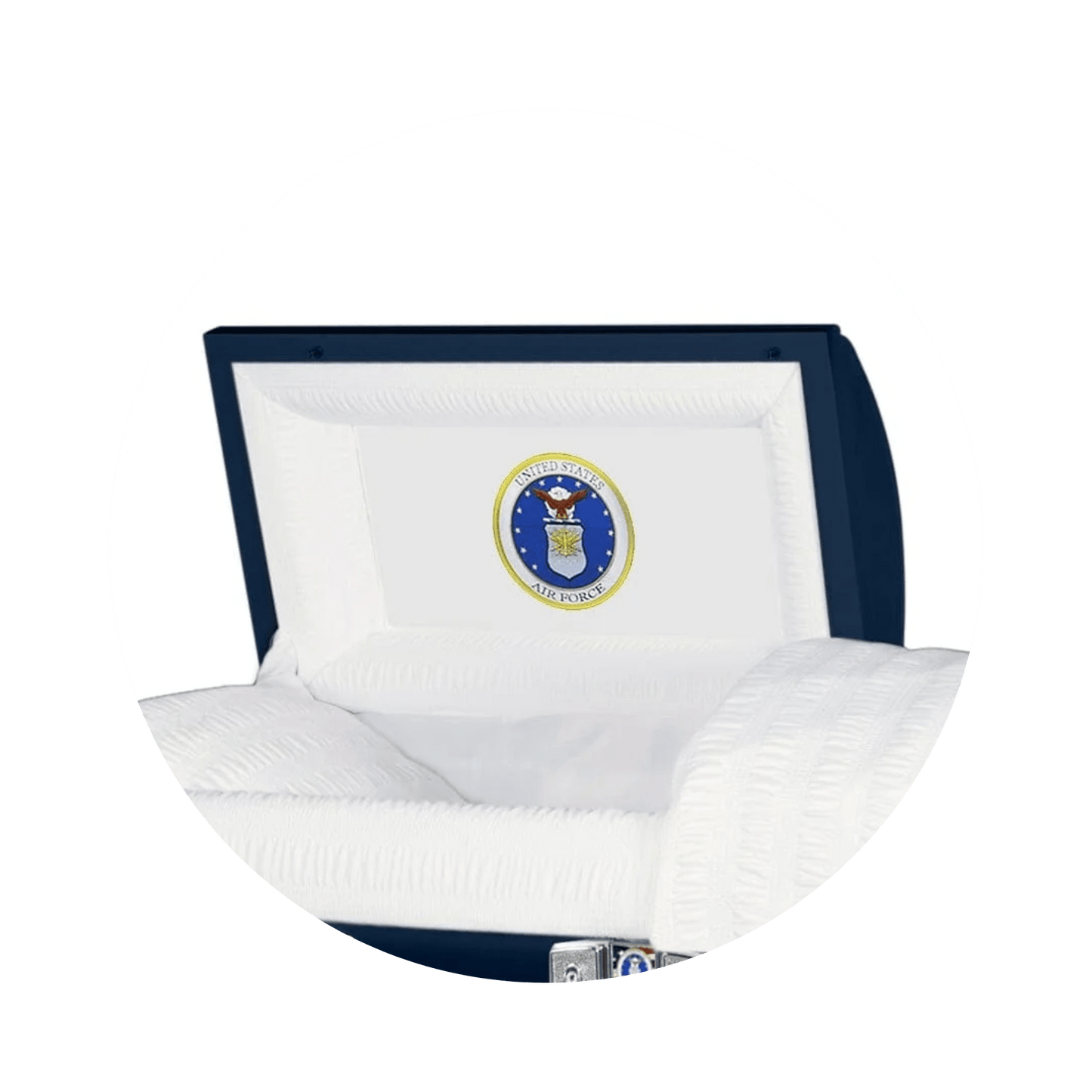 Veteran Premier XL | Air Force Oversize Dark Blue Steel Casket with White Interior