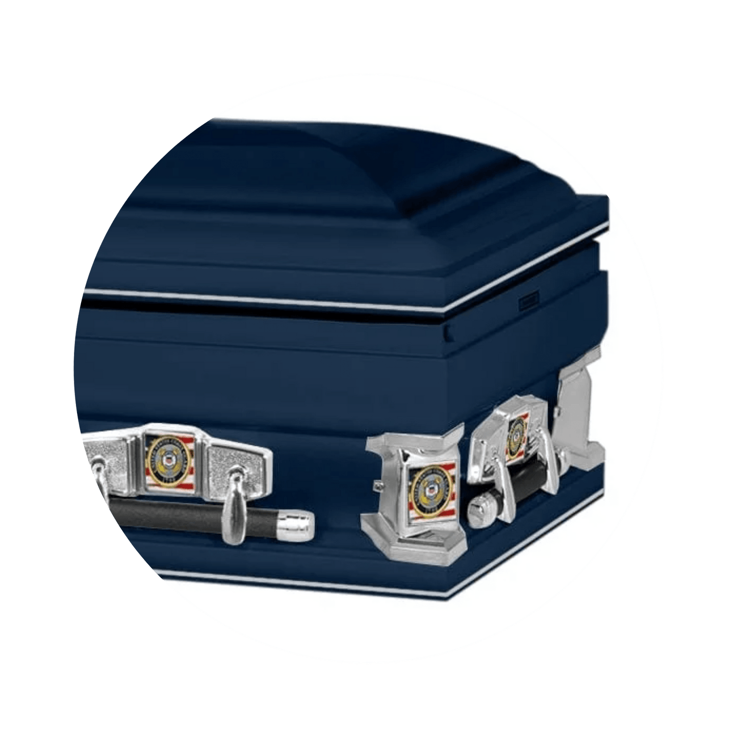Veteran Premier XL | Coast Guard Oversize Dark Blue Steel Casket with White Interior