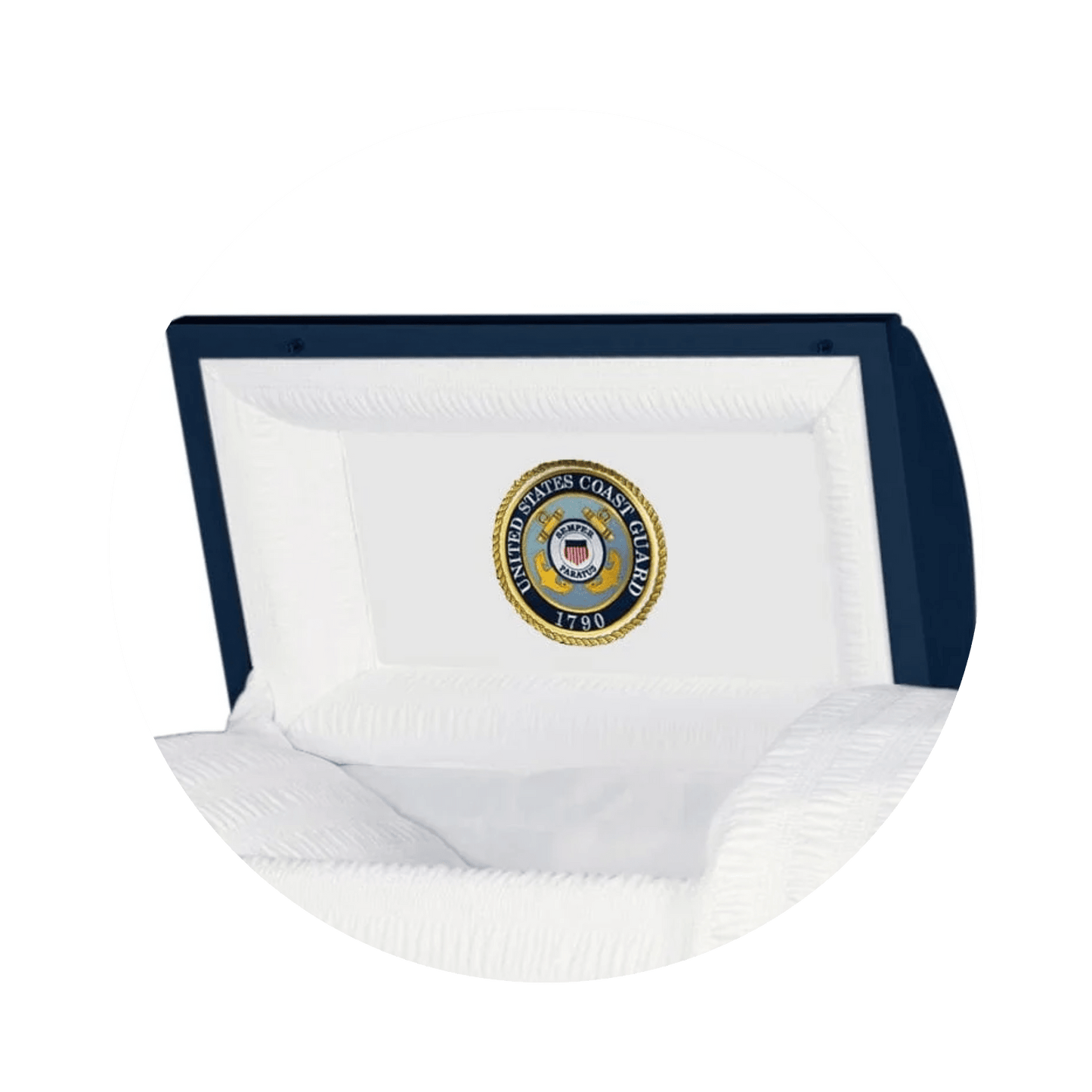 Veteran Premier XL | Coast Guard Oversize Dark Blue Steel Casket with White Interior