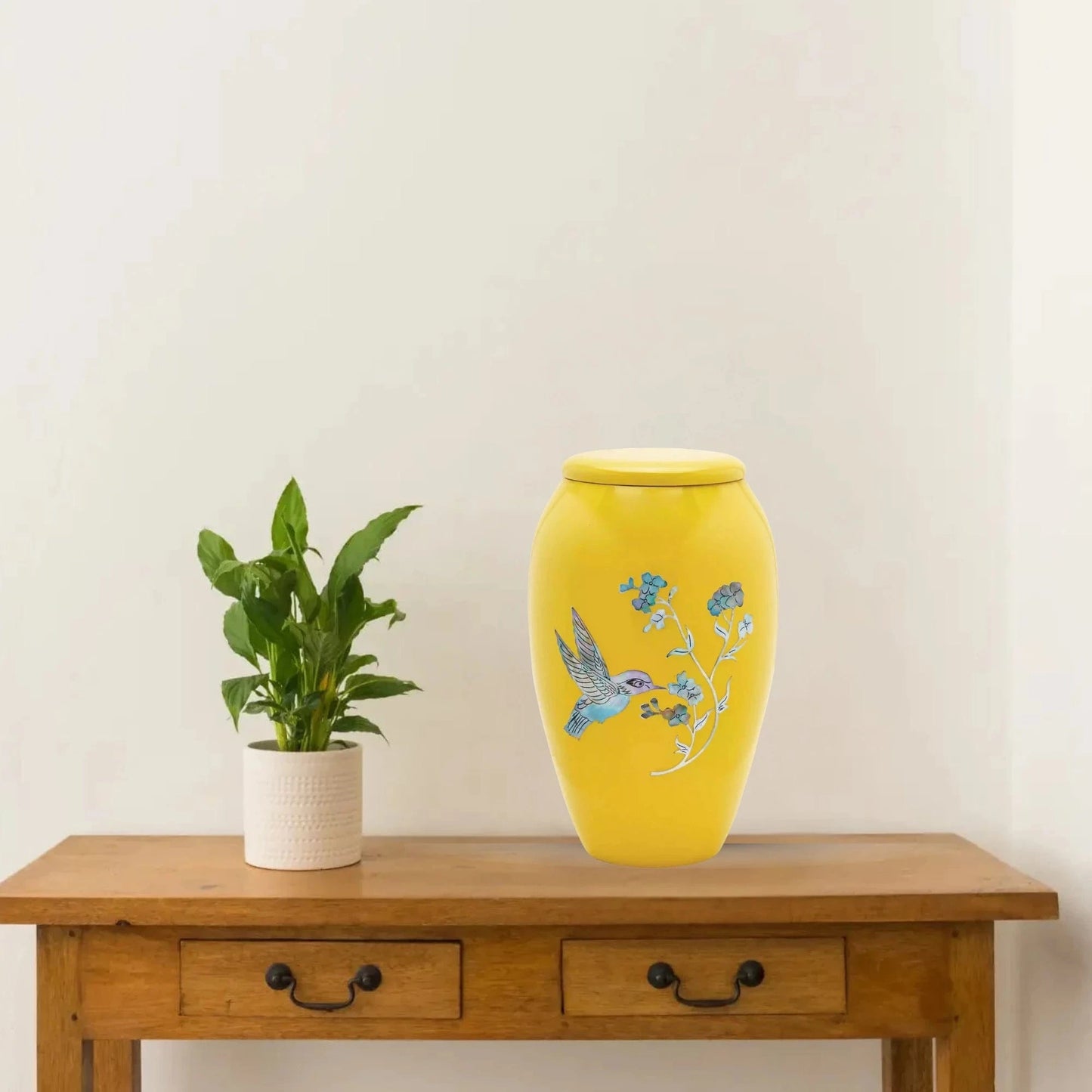 Designer Urn - Yellow Hummingbird