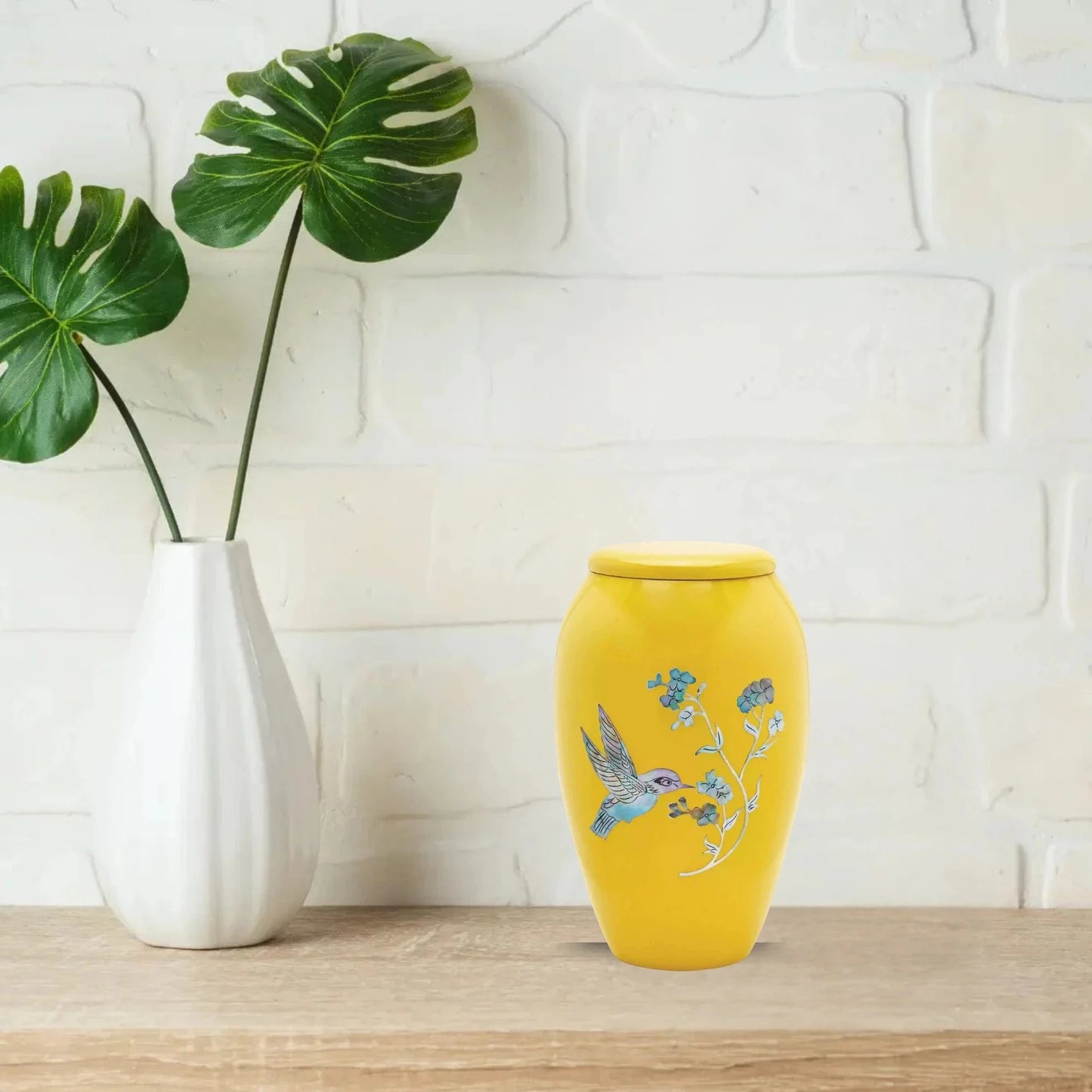 Designer Urn - Yellow Hummingbird
