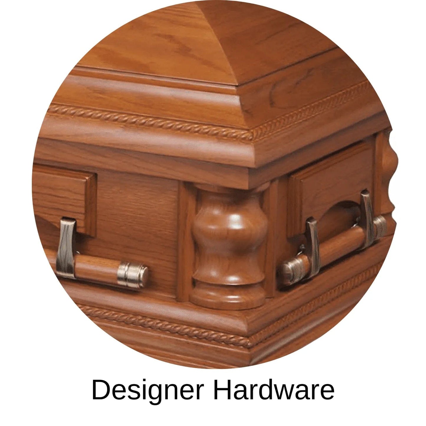 Designer Hardware Of Veneto (Oak) Series Wood Casket with Satin Finish