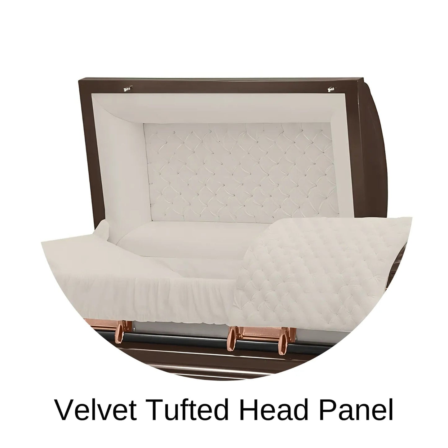 Velvet Tufted head panel of Titan Casket Era Series Casket