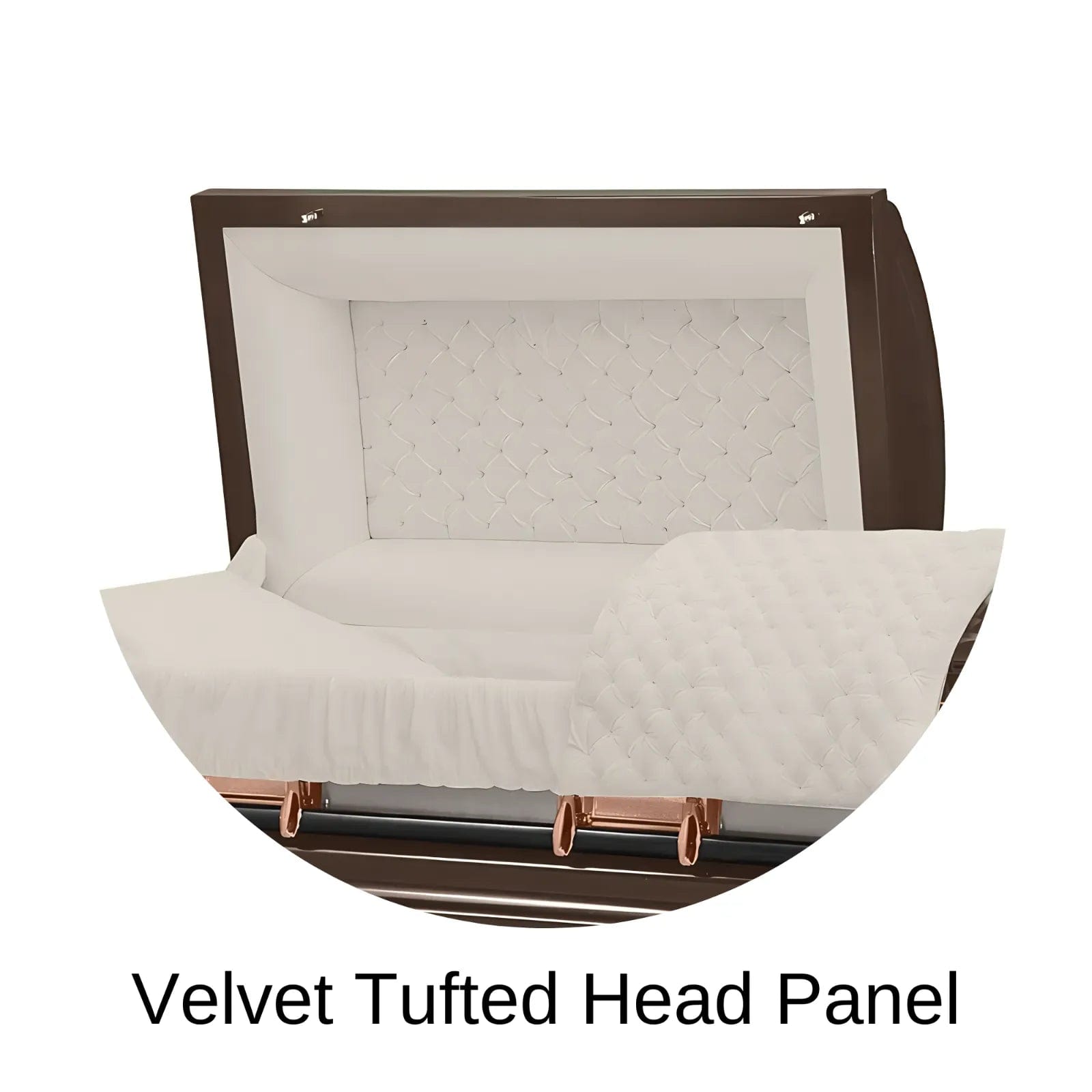 Velvet Tufted head panel of Titan Casket Era Series Casket