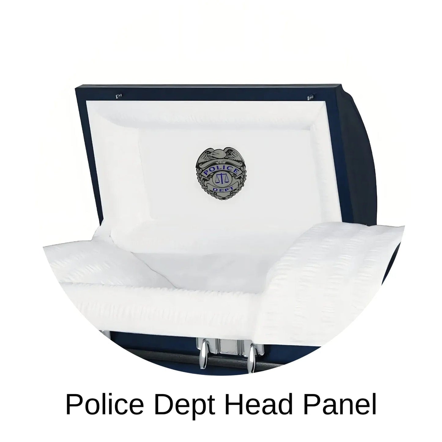 The Officer | Dark Blue Steel Casket with White Interior