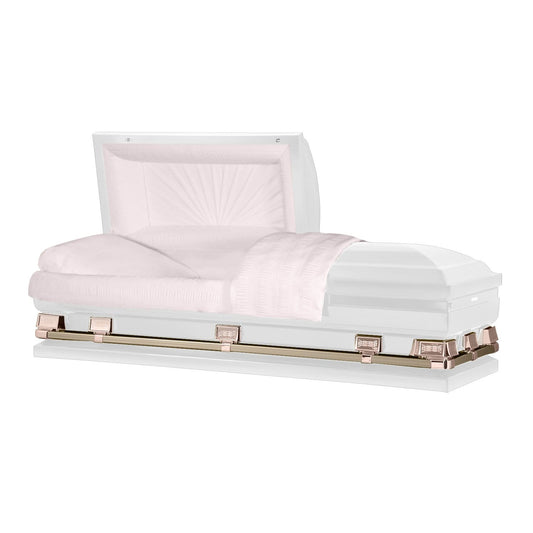 Atlas XL | White and Rose Gold Steel Oversize Casket with Pink Interior - Titan Casket