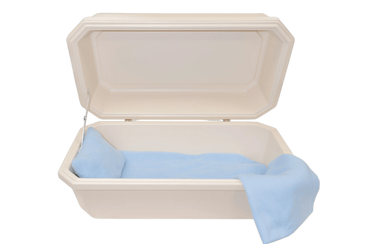 Classic Pet Casket | Almond With Blue