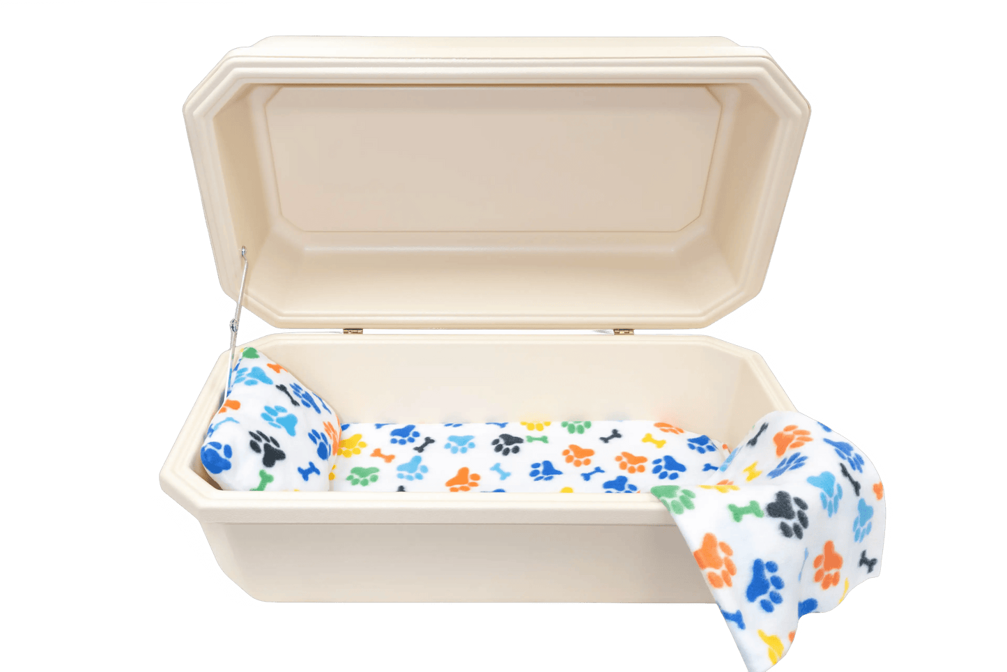 Classic Pet Casket With Interior | Almond & Rainbow Paw Print