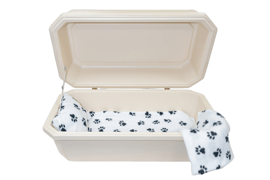 Classic Pet Casket | Almond with Black Paw Print