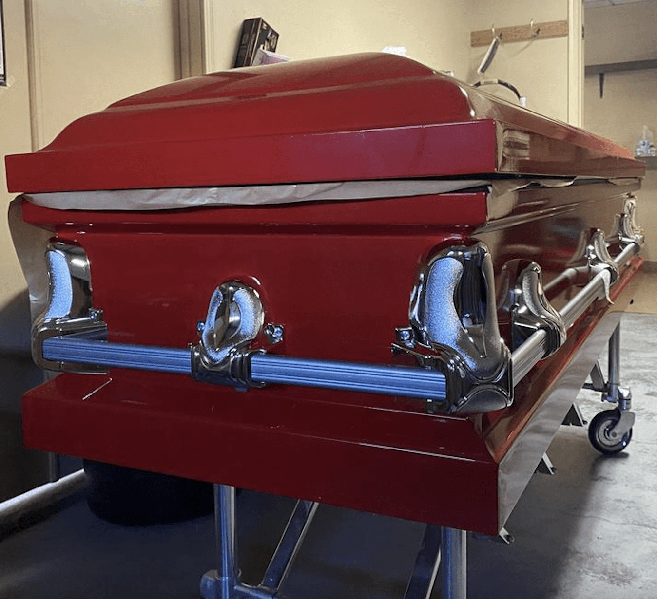 Orion Series | Red Steel Casket with White Interior - Titan Casket