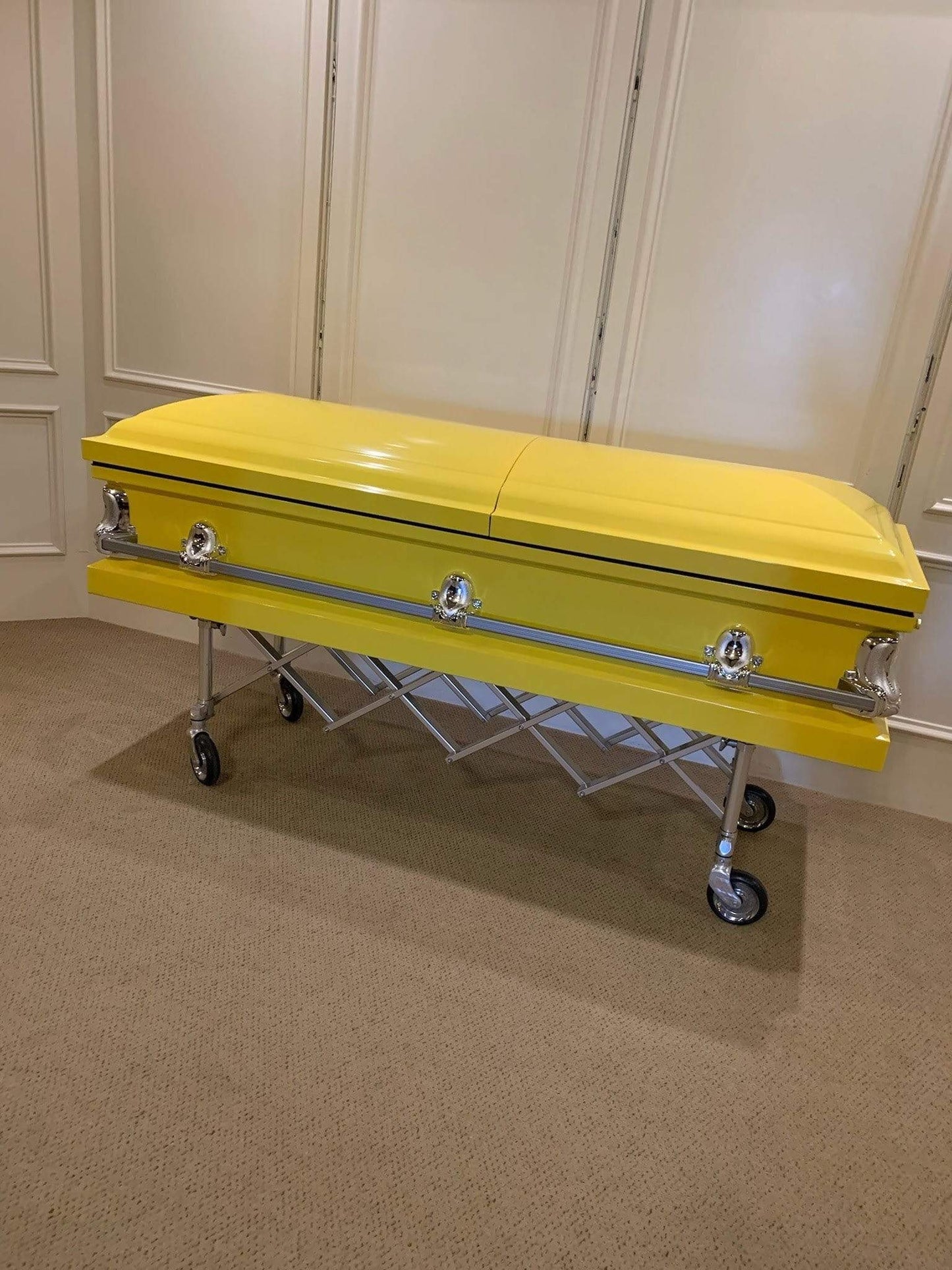 Orion Series | Bright Yellow Steel Casket with White Interior - Titan Casket