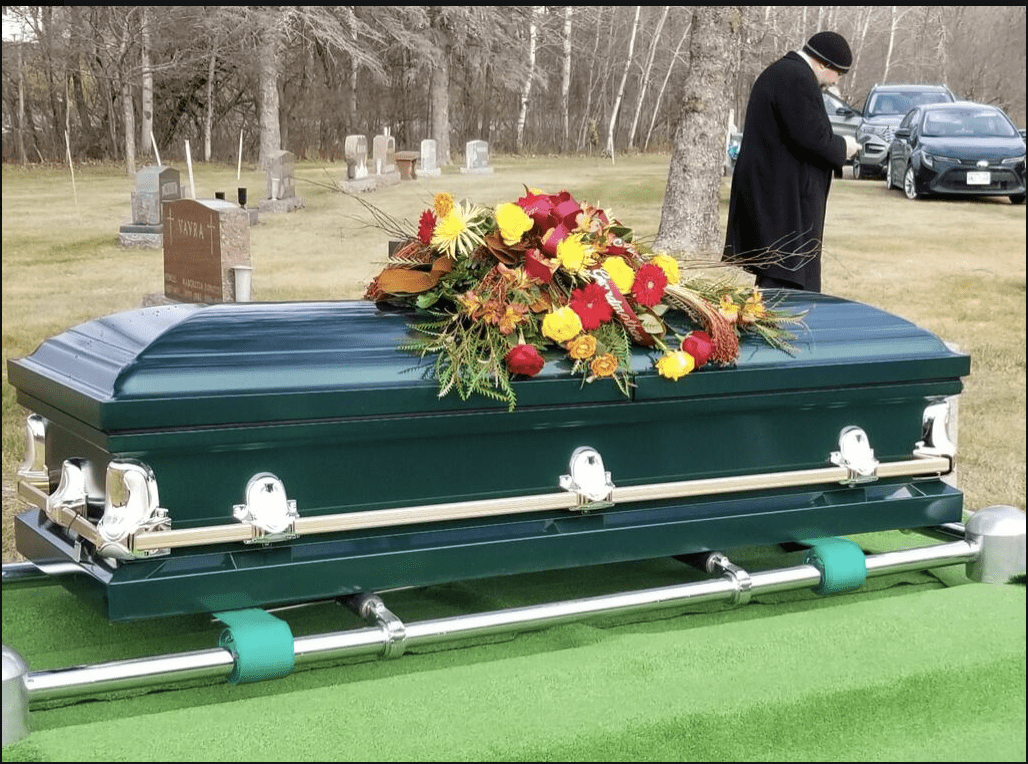 Orion Series | Green Steel Burial Casket with White Interior